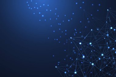 Birbirine bağlı çizgiler ve noktalarla soyut çokgen arkaplan. Minimalist geometrik desen. Molekül yapısı ve iletişim. Grafik pleksus arkaplanı. Bilim, tıp, teknoloji konsepti.