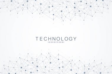 Birbirine bağlı çizgiler ve noktalarla soyut çokgen arkaplan. Minimalist geometrik desen. Molekül yapısı ve iletişim. Grafik pleksus arkaplanı. Bilim, tıp, teknoloji konsepti.