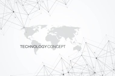 Genel ağ bağlantıları Dünya Haritası ile. Internet bağlantı arka plan. Soyut bağlantı yapısı. Çokgen alanı arka plan. Vektör çizim.