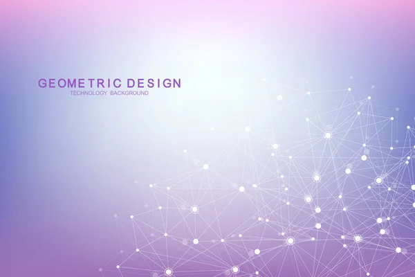 Fond polygonal abstrait avec lignes et points connectés. Modèle géométrique minimaliste. Structure et communication des molécules. Plexus graphique fond. Science, médecine, concept technologique. — Image vectorielle