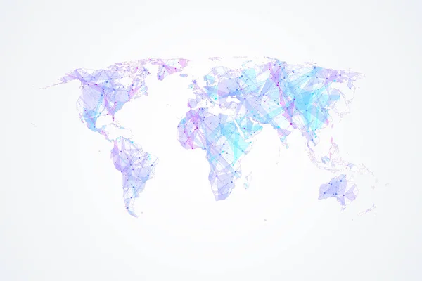 Vetor colorido do mapa do mundo. Conexões globais de rede com pontos e linhas. Conexão à Internet fundo. Estrutura de conexão abstrata . — Vetor de Stock