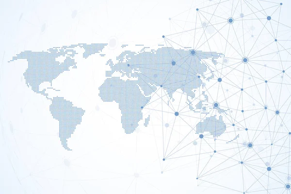 Global network connections with dotted world map. Internet connection background. Abstract connection structure. Polygonal space background. Vector illustration. — Stock Vector