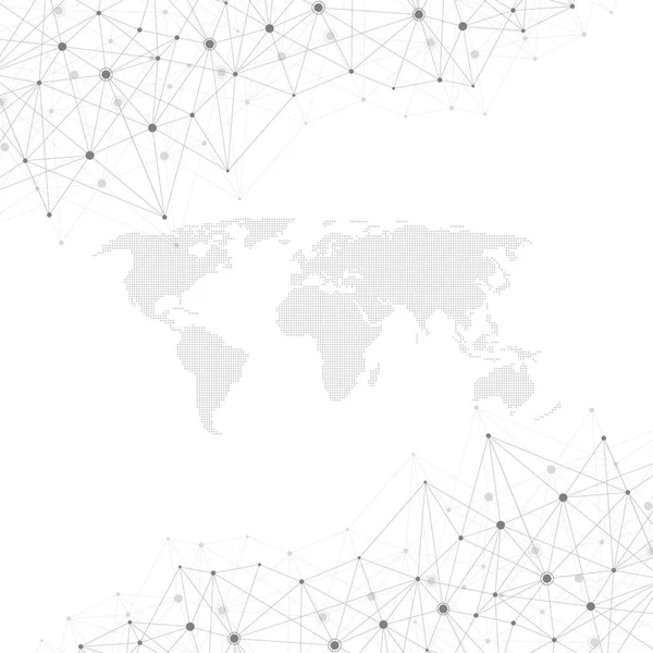 Connexions réseau mondiales avec carte du monde en pointillés. Contexte de connexion Internet. Structure de connexion abstraite. Arrière-plan spatial polygonal. Illustration vectorielle . — Image vectorielle