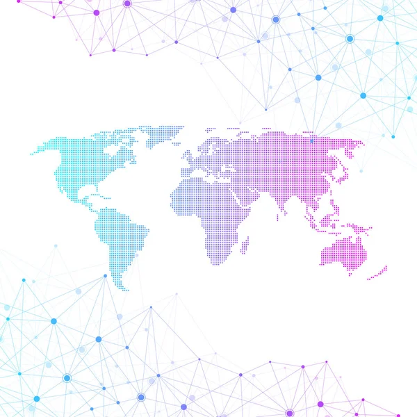Conexiones de red globales con mapa del mundo punteado. Fondo de conexión a Internet. Estructura de conexión abstracta. Fondo espacial poligonal. Ilustración vectorial . — Archivo Imágenes Vectoriales