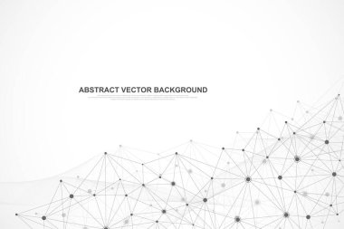 Bağlı çizgi ve noktalarla soyut pleksus arkaplanı. Pleksus geometrik etkisi. Dijital veri görselleştirme. Tasarım için fütüristik teknoloji tarzı düşük polyester element. Vektör illüstrasyonu.