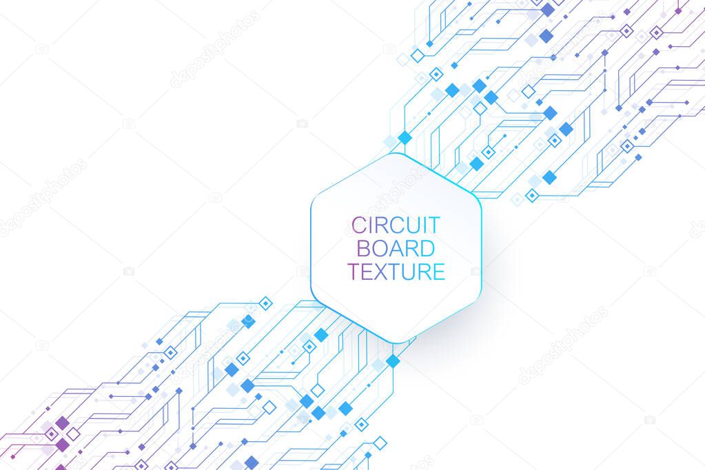 Technology abstract circuit board texture background. High-tech futuristic circuit board banner wallpaper. Engineering electronic motherboard vector illustration. Technological communication concept
