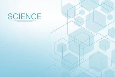 Altıgenler geometrik şekilli soyut arkaplan. Bilim, teknoloji ve tıbbi konsept. Fen bilimleri konusunda fütüristik bir geçmiş. Tasarımınız için grafiksel büyü arkaplanı. Vektör illüstrasyonu.