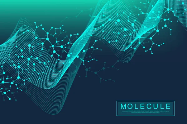 Wetenschappelijke molecule achtergrond Dna dubbele helix vector illustratie met ondiepe scherptediepte. Mysterieus behang of spandoek met een DNA-molecuul. Innovatiepatroon gezondheidszorg en wetenschap. — Stockvector