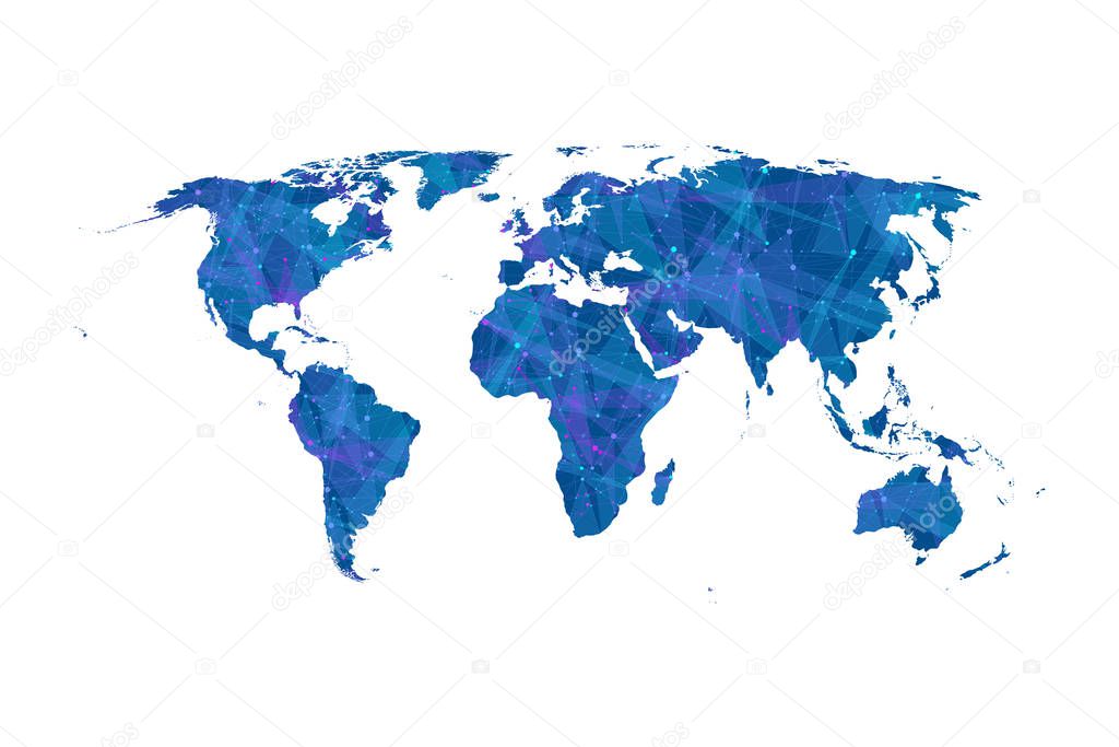 World Map network connection concept. Big data visualization. Social network communication in the global computer networks. Internet technology. Business. Science. Vector illustration
