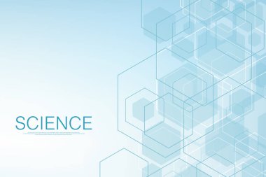 Altıgenler geometrik şekilli soyut arkaplan. Bilim, teknoloji ve tıbbi konsept. Fen bilimleri konusunda fütüristik bir geçmiş. Tasarımınız için grafiksel büyü arkaplanı. Vektör illüstrasyonu.