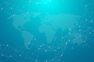 Mavi arkaplanda soyut dijital ağ bağlantı yapısı. Yapay zeka ve mühendislik teknolojisi konsepti. Küresel ağ Big Data, Hatlar pleksus, minimum dizi. Vektör illüstrasyonu.