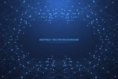 Teknoloji soyut çizgileri ve noktalar arka planı birleştiriyor. Çizgiler pleksus bağlantısı dijital veri ve büyük veri konsepti. Dijital veri görselleştirme. Vektör illüstrasyonu.