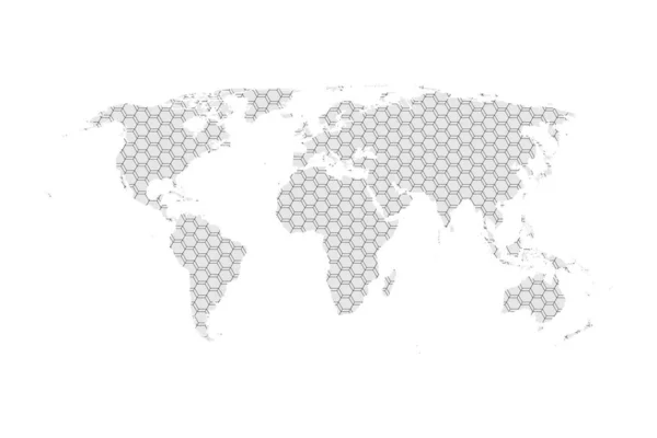 Grigio esagono mappa del mondo vettoriale illustrazione design piatto — Vettoriale Stock
