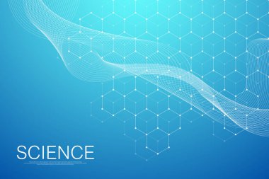 Altıgenler geometrik şekilli soyut arkaplan. Bilim, teknoloji ve tıbbi konsept. Fen bilimleri konusunda fütüristik bir geçmiş. Tasarımınız için grafiksel büyü arkaplanı. Vektör illüstrasyonu.
