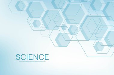 Altıgenler geometrik şekilli soyut arkaplan. Bilim, teknoloji ve tıbbi konsept. Fen bilimleri konusunda fütüristik bir geçmiş. Tasarımınız için grafiksel büyü arkaplanı. Vektör illüstrasyonu