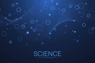 Teknoloji soyut çizgileri ve noktalar arka planı altıgenlerle birleştiriyor. Altıgenler dijital veri ve büyük veri konseptini birbirine bağlar. Hex dijital veri görselleştirme. Vektör illüstrasyonu.