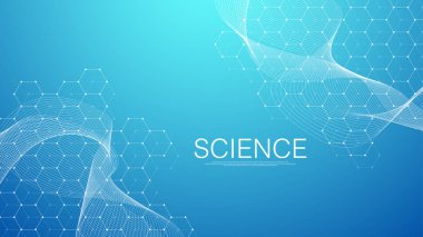 Soyut tıbbi geçmiş DNA araştırması, molekül, genetik, genom, DNA zinciri. Altılı, dalgalı, çizgili, noktalı genetik analiz sanat konsepti. Biyoteknoloji ağ konsepti molekülü, vektör