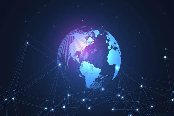 글로벌 네트워크 연결 개념. 거대 한 데이터 시각화. 세계적 인 컴퓨터 네트워크의 소셜 네트워크 통신. 인터넷 기술. 사업이요. 과학. 벡터 일러스트 — 스톡 벡터