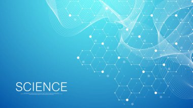 Soyut tıbbi arka plan DNA araştırması Coronavirus, molekül, genetik, genom, DNA zinciri. Altılı, dalgalı, çizgili, noktalı genetik analiz sanat konsepti. Biyoteknoloji ağ konsepti, vektör