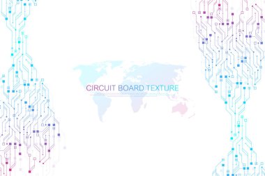 Teknoloji soyut devre kartı dokusu. Yüksek teknoloji fütüristik devre panosu pankartı duvar kağıdı. Dijital veri. Elektronik anakart mühendisliği. En küçük dizi Büyük Veri Vektörü illüstrasyonuName