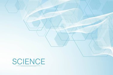 Altıgenler geometrik şekilli soyut arkaplan. Bilim, teknoloji ve tıbbi konsept. Fen bilimleri konusunda fütüristik bir geçmiş. Tasarımınız için grafiksel büyü arkaplanı. Vektör illüstrasyonu