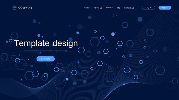 Návrh šablony webových stránek. Posbírejte vědecké zázemí s barevnými dynamickými vlnami, šestiúhelníkový inovační vzor. Moderní přistávací stránka pro webové stránky nebo aplikace. Vektorová ilustrace. — Stockový vektor