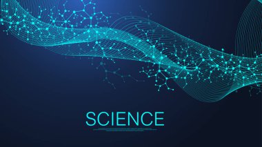 Soyut tıbbi arka plan DNA araştırması Coronavirus, molekül, genetik, genom, DNA zinciri. Altılı, dalgalı, çizgili, noktalı genetik analiz sanat konsepti. Biyoteknoloji ağ konsepti, vektör