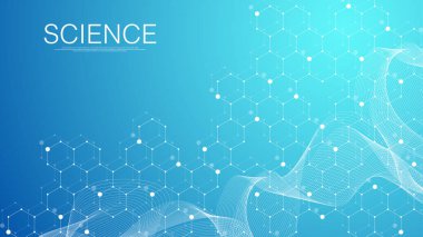 Coronavirus 2019-nCov tıp, bilim, teknoloji, kimya geçmişi. Bilim şablonu duvar kağıdı veya afiş COVID-2019. Coronavirus dalgası akışı. Vektör illüstrasyonu.