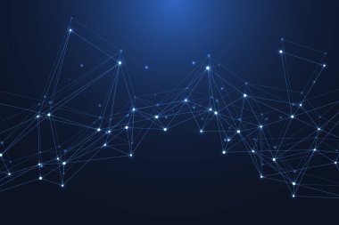 Bağlı çizgi ve noktalarla soyut pleksus arkaplanı. Pleksus geometrik etkisi. Dijital veri görselleştirme. Tasarım için fütüristik teknoloji tarzı düşük polyester element. Vektör illüstrasyonu.