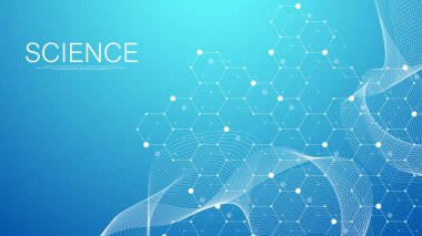 Tıp, bilim, teknoloji ve kimya için bilimsel koronavirüs geçmişi. DNA moleküllü duvar kağıdı ya da afiş bilim şablonu. Coronavirus dalgası DNA 'sı. Moleküler vektör çizimi.