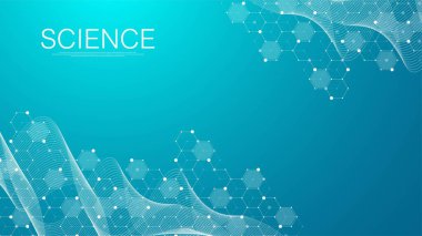 Coronavirus 2019-nCov tıp, bilim, teknoloji, kimya geçmişi. Bilim şablonu duvar kağıdı veya afiş COVID-2019. Coronavirus dalgası akışı. Vektör illüstrasyonu.