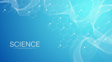 Soyut tıbbi geçmiş DNA araştırması, molekül, genetik, genom, DNA zinciri. Altılı, dalgalı, çizgili, noktalı genetik analiz sanat konsepti. Biyoteknoloji ağ konsepti molekülü, vektör