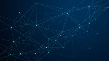 Bağlı çizgi ve noktalarla soyut pleksus arkaplanı. Pleksus geometrik etkisi. Dijital veri görselleştirme. Tasarım için fütüristik teknoloji tarzı düşük polyester element. Vektör illüstrasyonu.