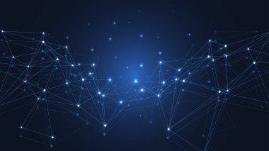 Küresel ağ bağlantısı kavramı. Büyük veri görselleştirmesi. Küresel bilgisayar ağlarındaki sosyal ağ iletişimi. İnternet teknolojisi. İş için. - Bilim. Vektör illüstrasyonu