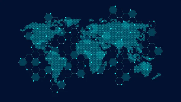 Maailmanlaajuinen verkkoyhteys käsite. Big Data visualisointi. Sosiaalinen verkostoviestintä maailmanlaajuisissa tietoverkoissa. Internet-teknologia. Työasioita. Tiedettä. Vektoriesimerkki — vektorikuva