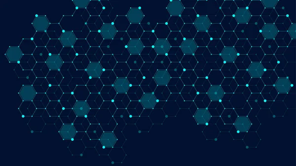 Hexagons abstract grid background with connected lines and dots. Hex digital pattern with subtle polygons. Linear geometric texture. Hexagonal vector illustration. — Stock Vector