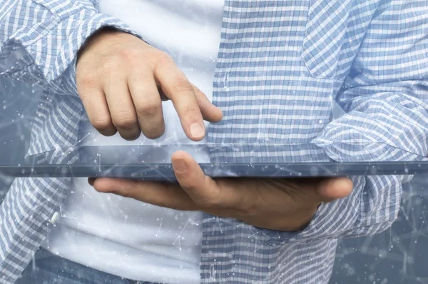 Person using a tablet in web cyberspace for cyber criminal. — Stock Photo, Image