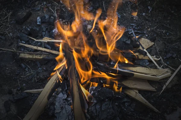 Feuer auf einem Campingplatz in unmittelbarer Nähe. — Stockfoto