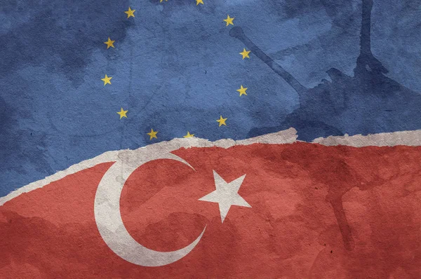Turkse vlag en de vlag van de Europese Unie Stockafbeelding