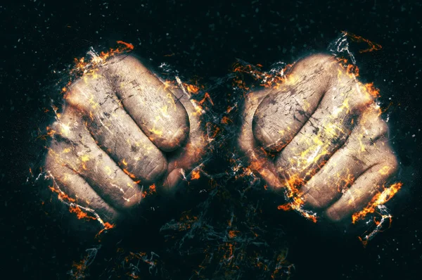 Two fists in flame, fire illustration. — Stock Photo, Image