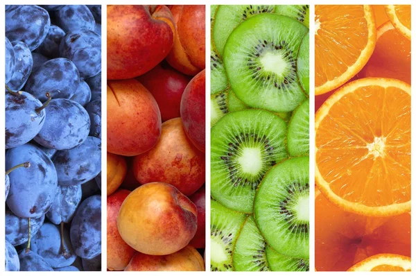 Коллаж свежих летних фруктов в виде вертикальных полос — стоковое фото