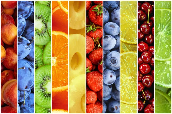 Collage of fresh summer fruit in the form of vertical stripes — Stock Photo, Image