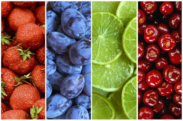 Dikey şeritler şeklinde taze yaz meyve kolaj