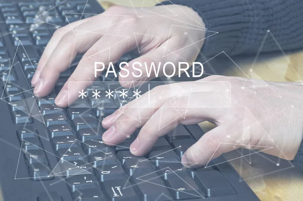 Password Box in Internet Browser, hands typing on computer keybo — Stock Photo, Image