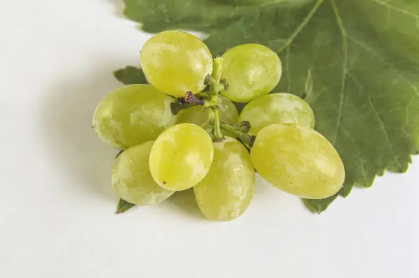 Świeże zielone winogrona izolowane na białym tle — Zdjęcie stockowe
