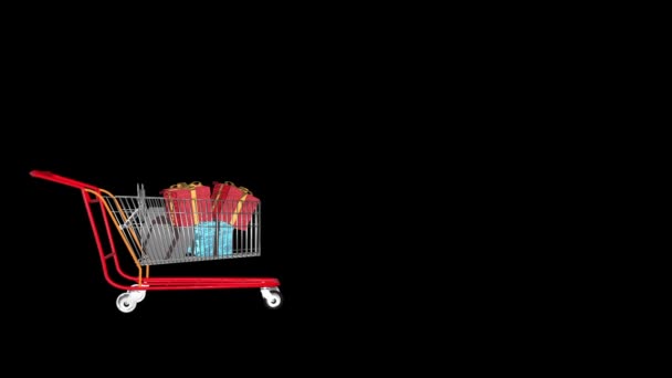 Gift Falling Shopping Cart Online Shopping Concept — Stock Video