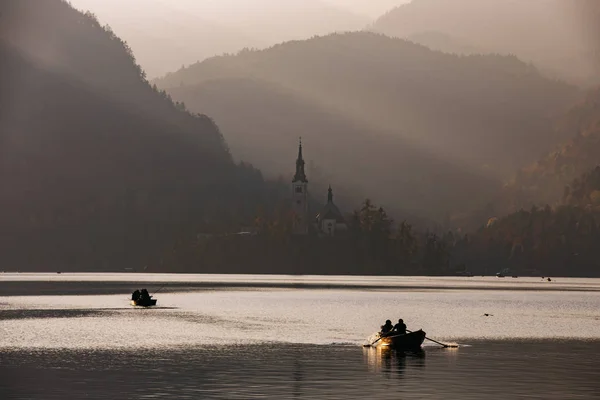 Afternoon Lights Bled Lake Slovenia Europe Martin Church Background — Stock Photo, Image