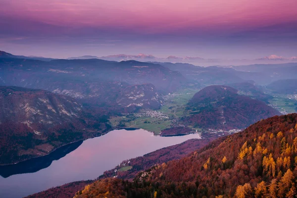 Lake Bohinj Vogel Sunset Triglav Mountains Julian Alpsin Baclground Slovenia — Stock Photo, Image