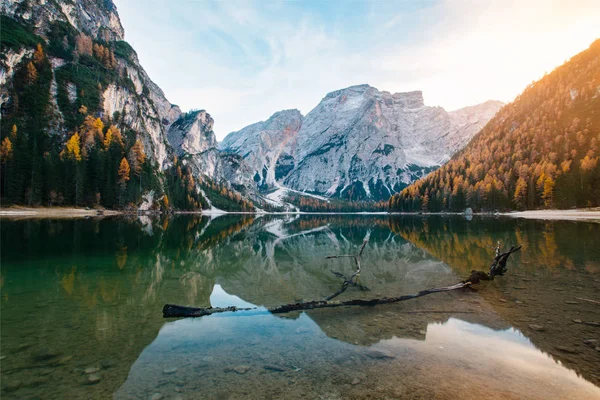 Дивовижний Вид Лаго Брейз Pragser Wildsee Найкрасивіше Озеро Південному Тіролі — стокове фото