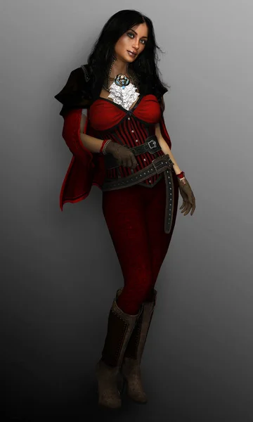 Belle fantaisie pirate femme en rouge — Photo